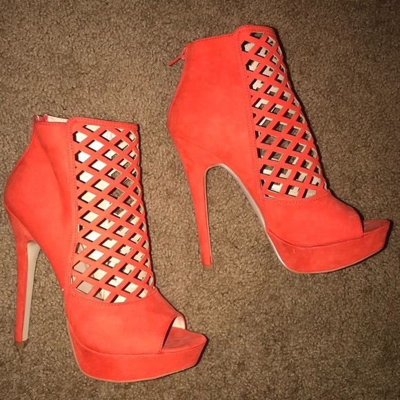 JustFab Shoes - Red Platform Cage-Style Heels
